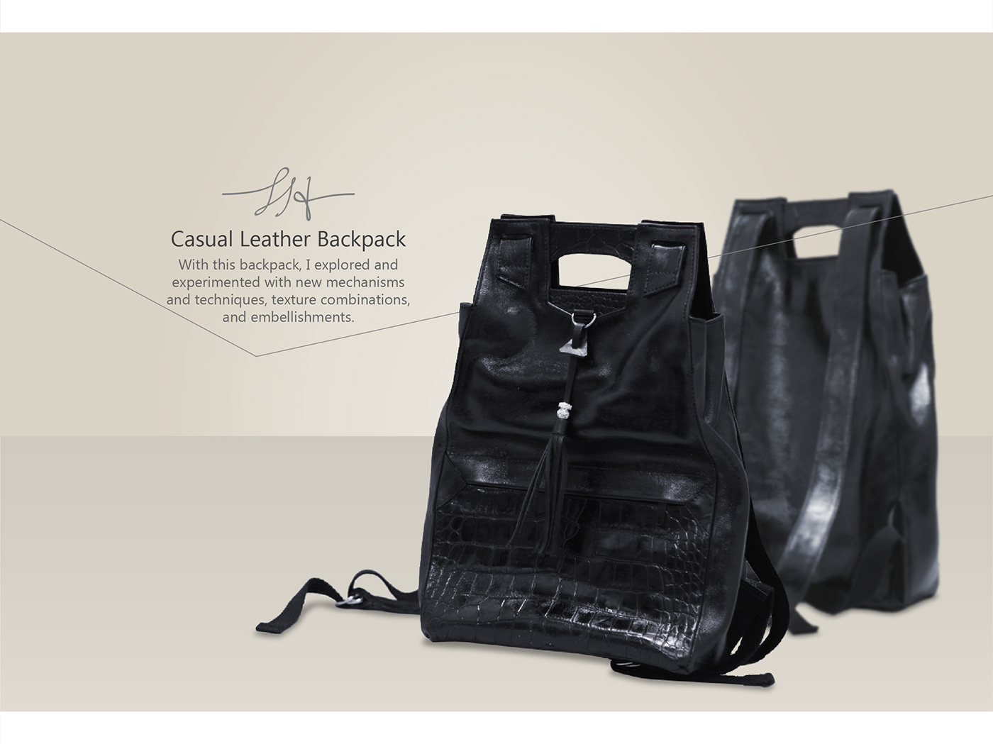 backpack leather mens bag all black croc skin casual