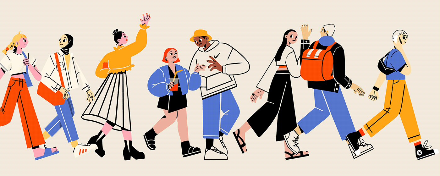 Character Character design  converse digital illustration hijab Mural Nike people walking web illustration