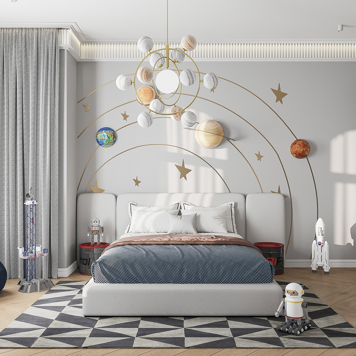 3dsmax bedroom children room interior design  kids modern Render Space  visualization