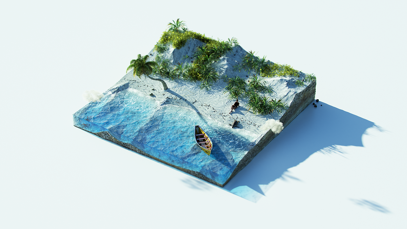 Isometric Nature organic plants CGI 3D beach Caribbean