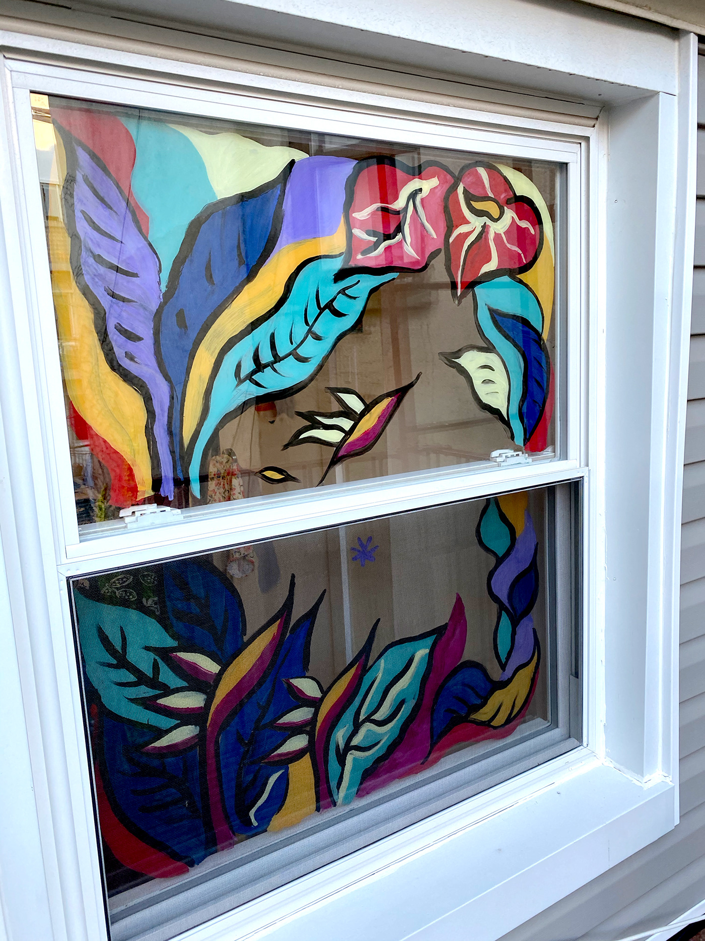 acrylic Brooklyn Earthday nyc painting   Quarantine tempura window painting