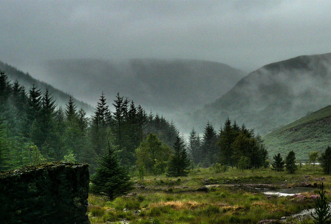 wales Powys Landscape mountains mist clouds distance