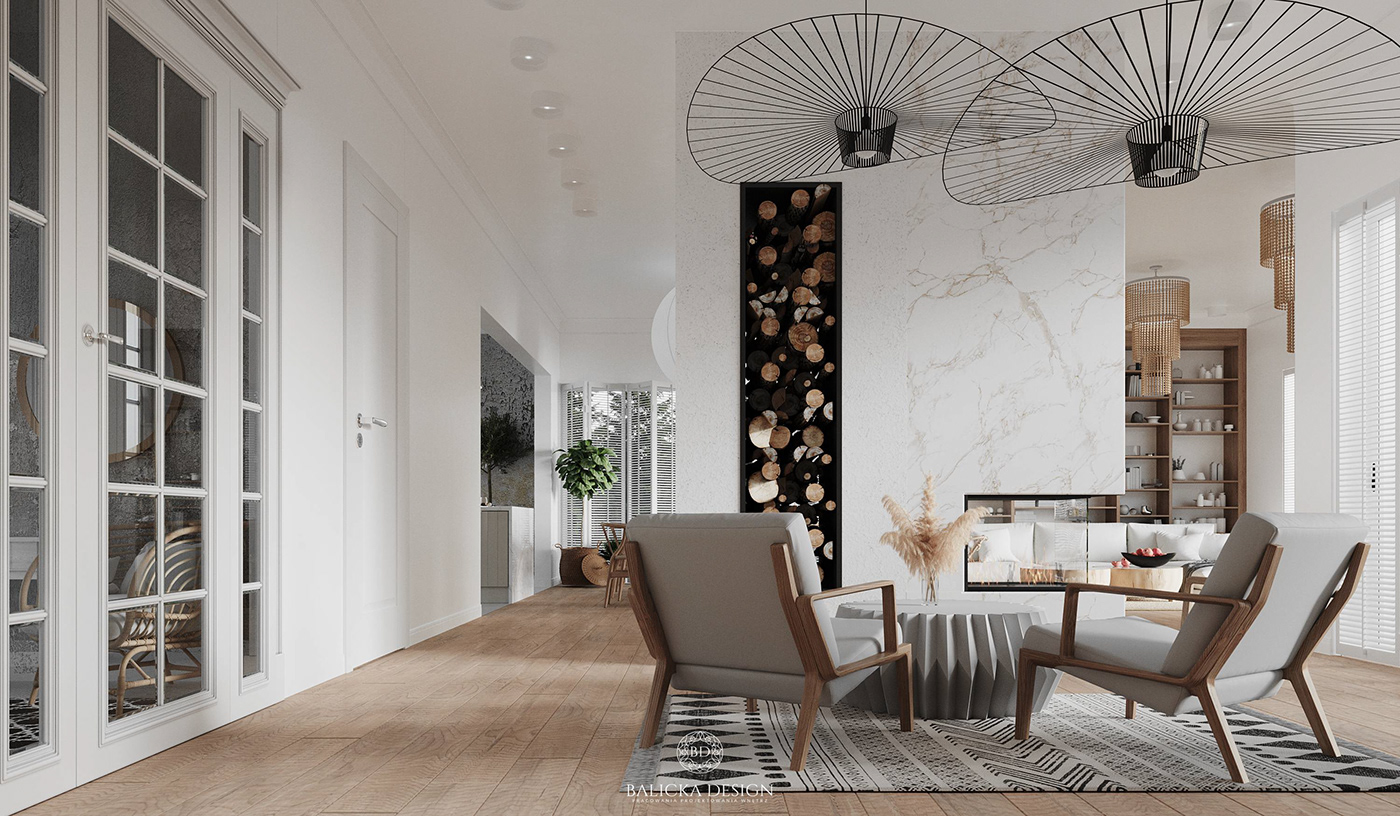 modern elegant Classic design interior design  balicka design fireplace living room bright Seaside