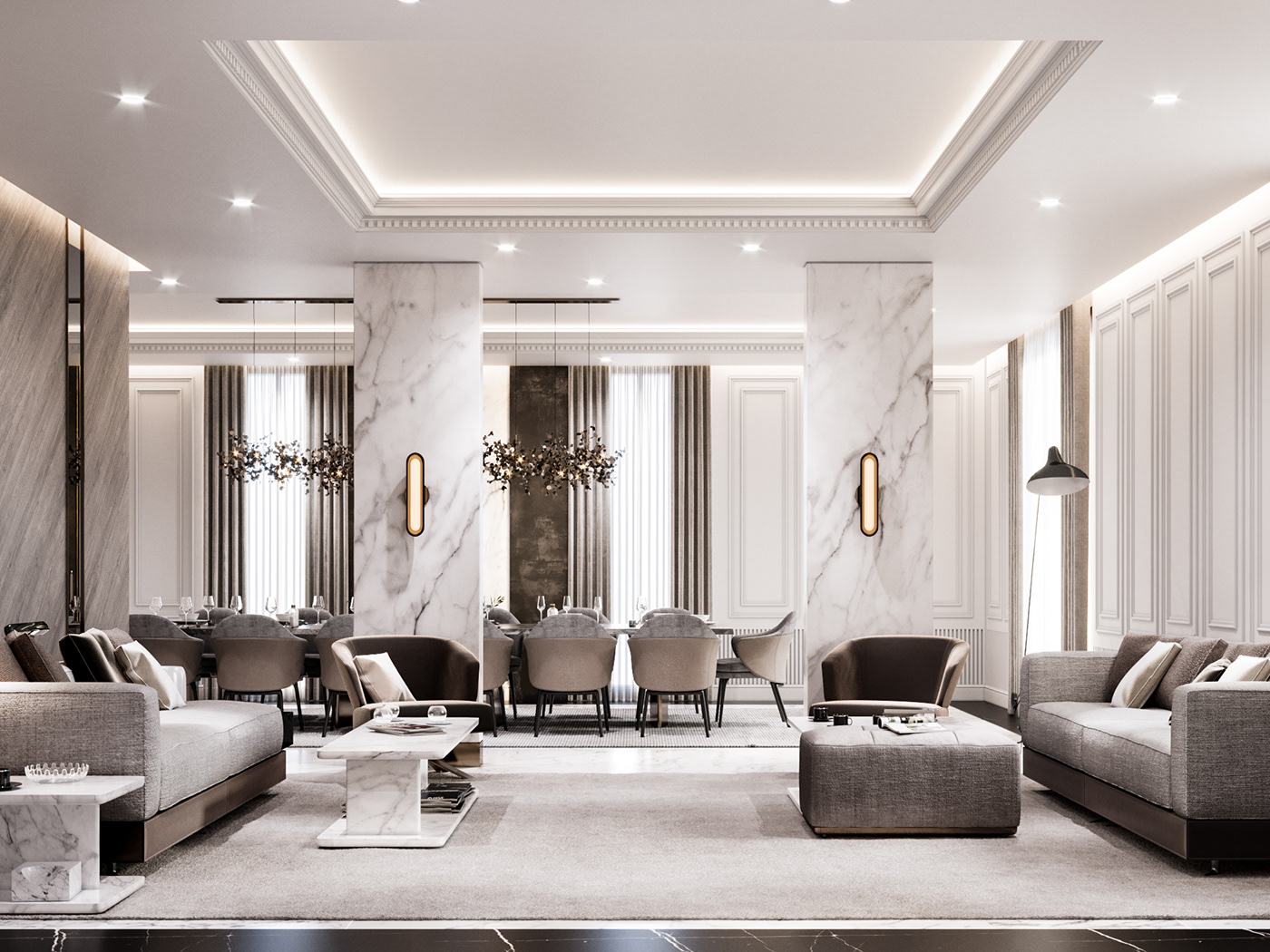 3D dining dining room dubai interior design  luxury modern Qatar Render Saudi Arabia