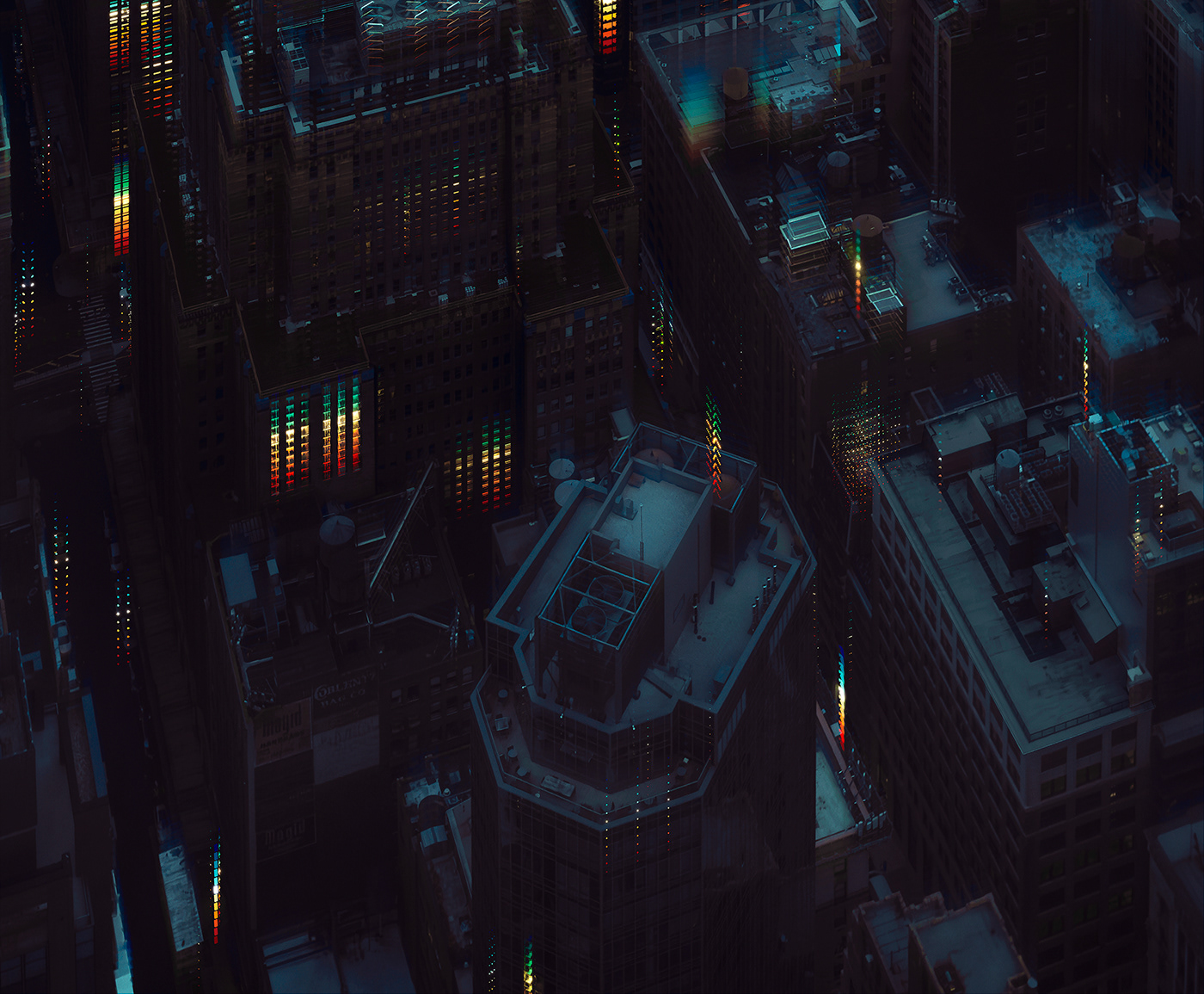 futuristic Glitch lights Manhattan New York night NY skyscraper video game