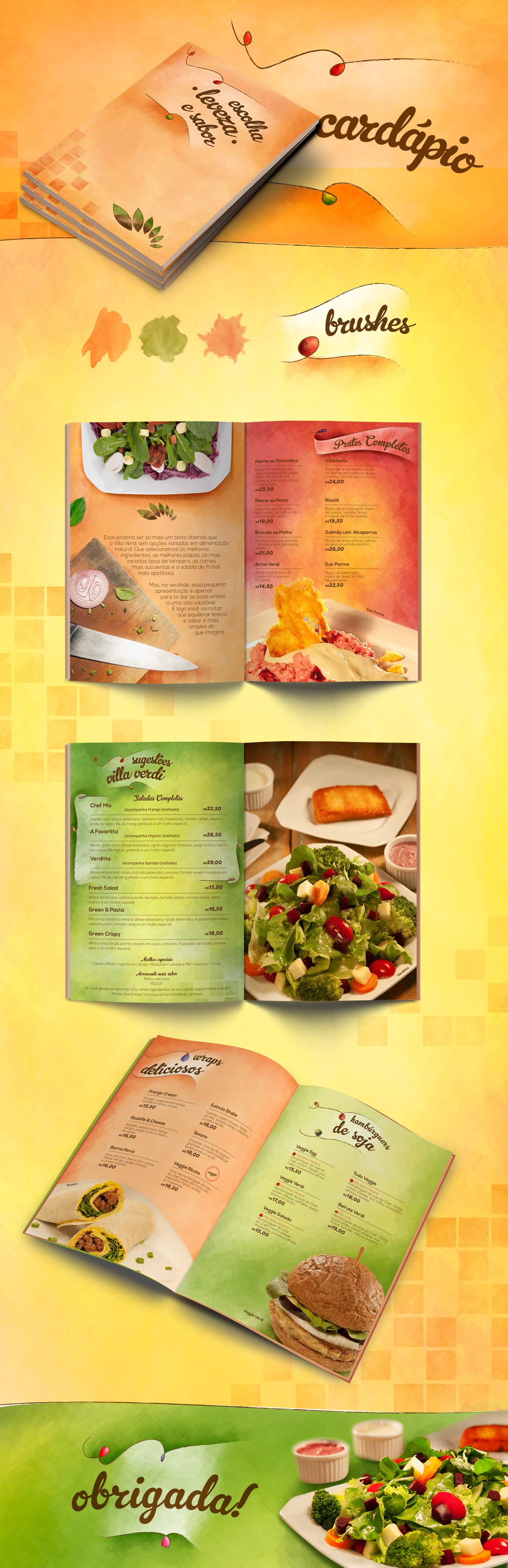 menu cardápio natural Food  watercolor restaurant