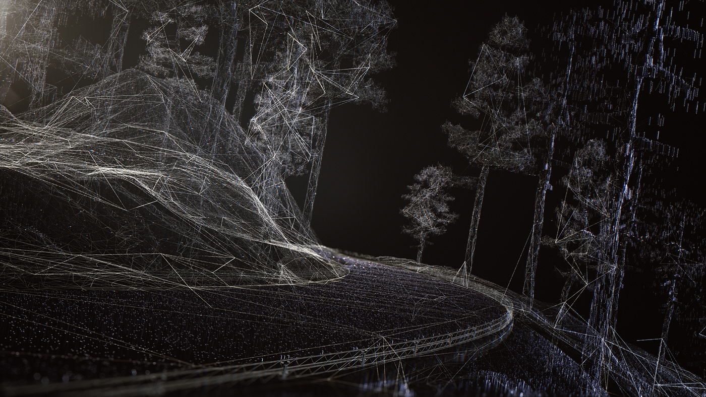 cinema4d xparticles CGI animation  terrain projection simulation Audi car test