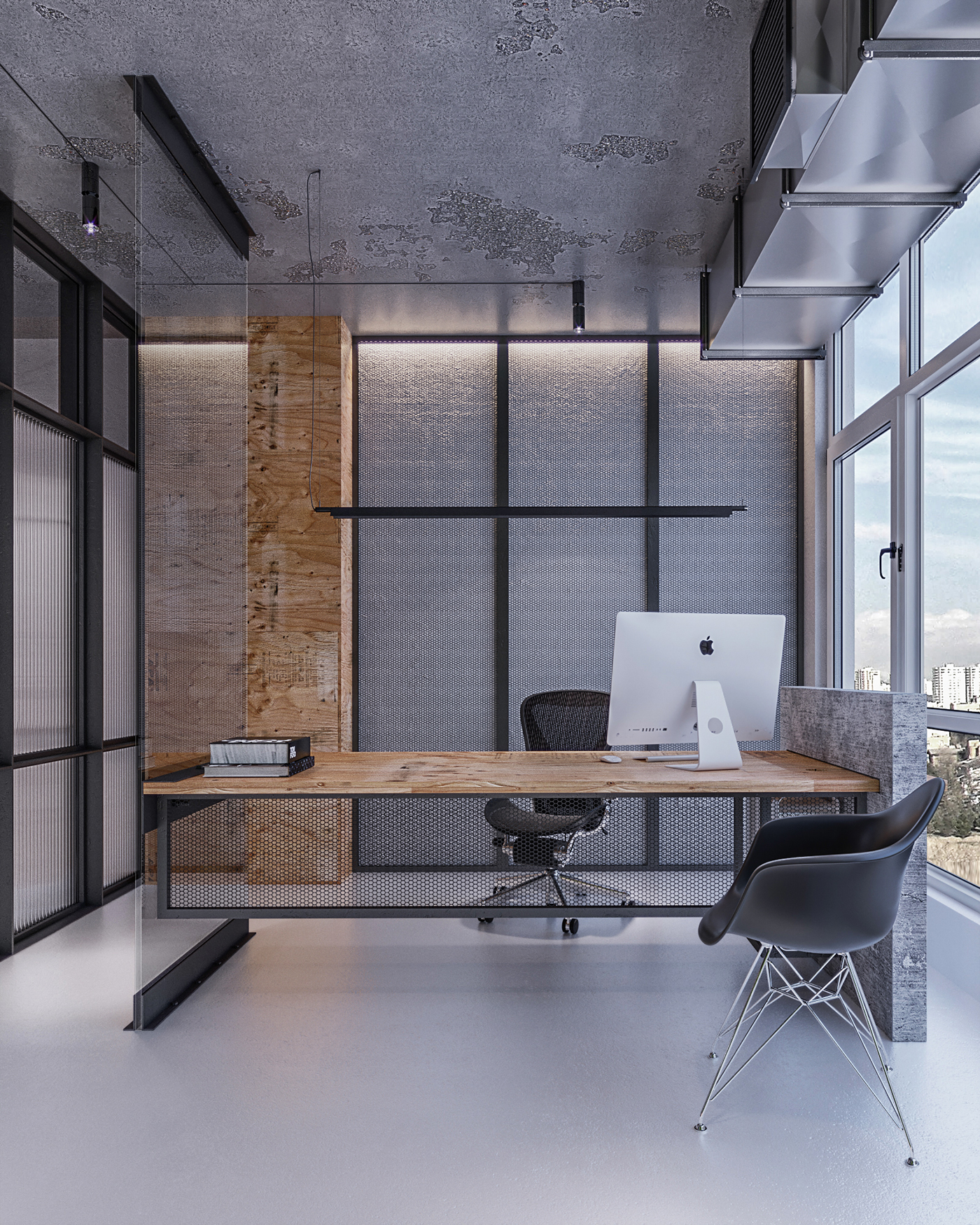 industrial Office interior design  3D Rendering architects architecture seeuhauz studio