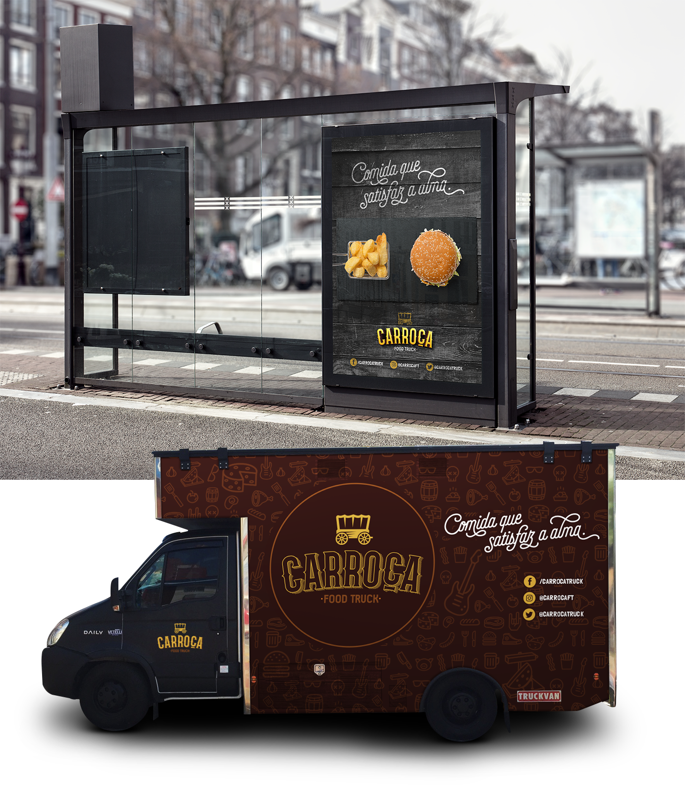 Food  Truck logo marca papelaria envelopamento adesivo uniforme embalagem Caminhão