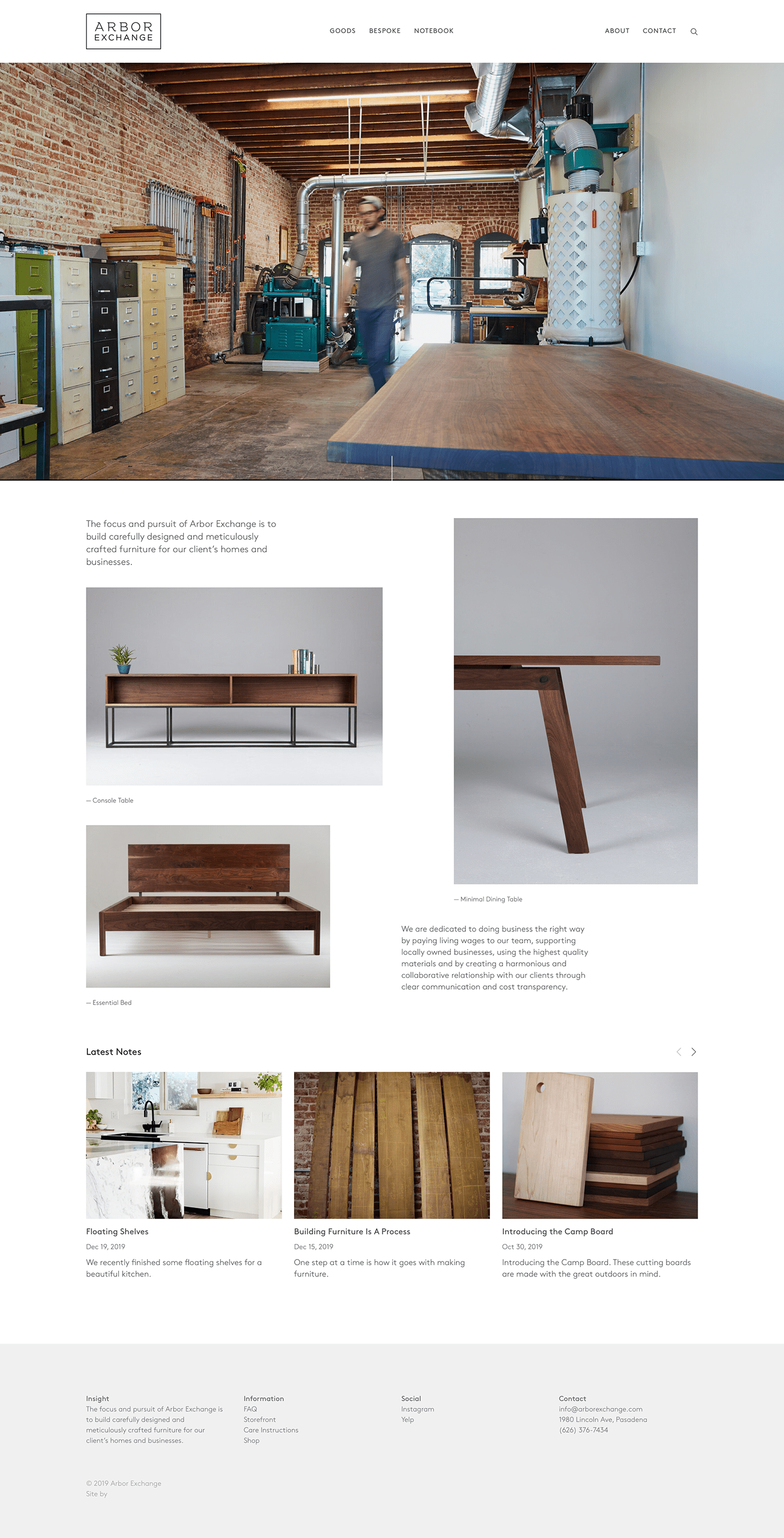 Arbor Exchange craftsmanship furniture design  grid based squarespace The Printer's Son Web Design 