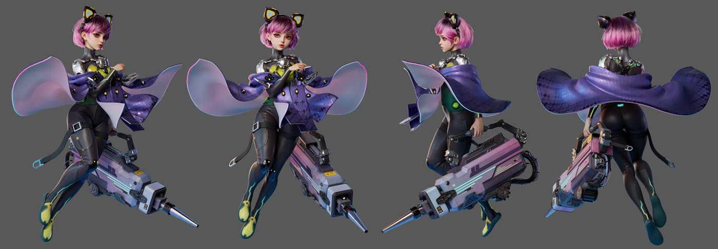 3D Cyberpunk game 3D model modeling Character girl
