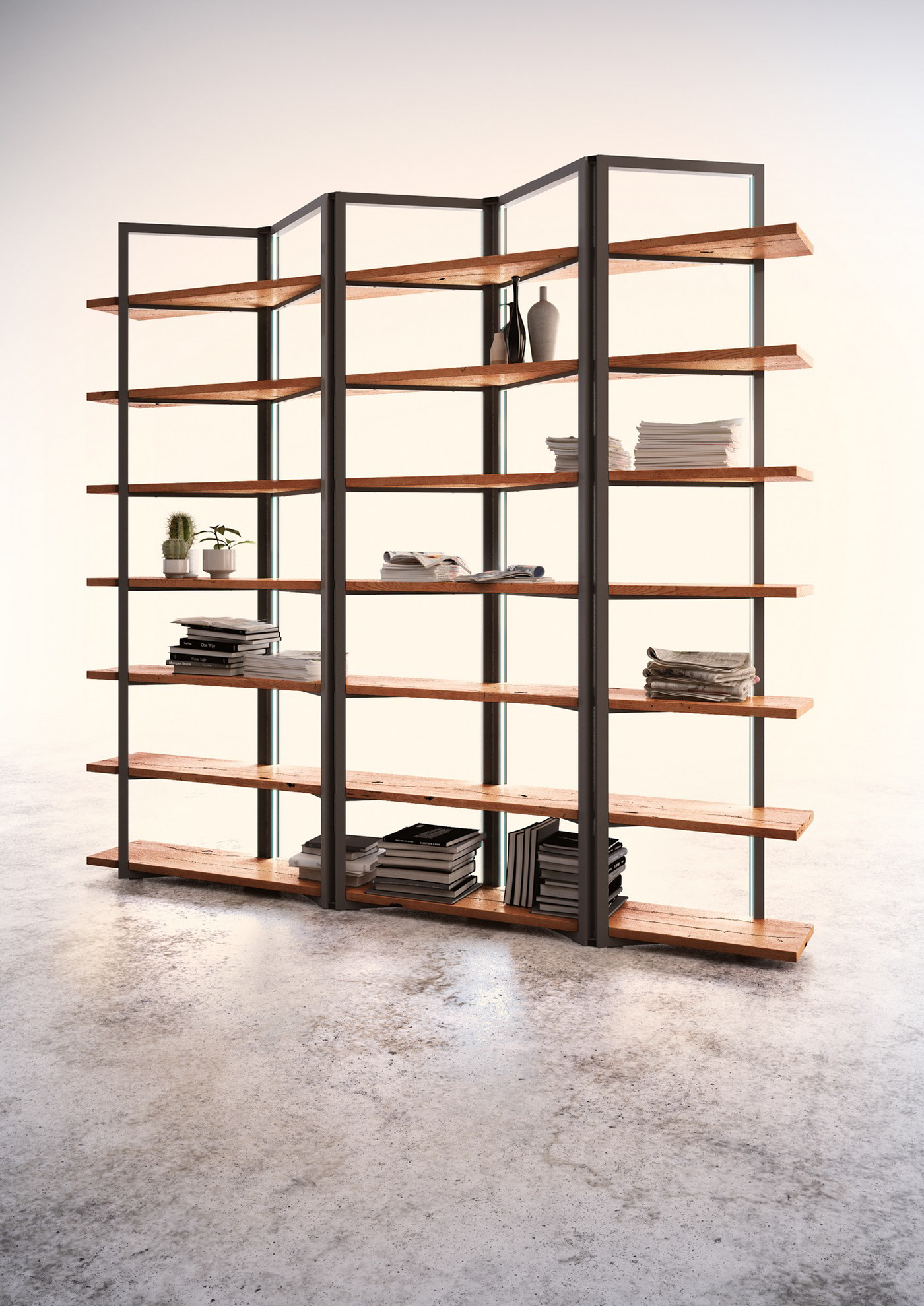 bookcase zed design structure metal wood library Shelf console Interior