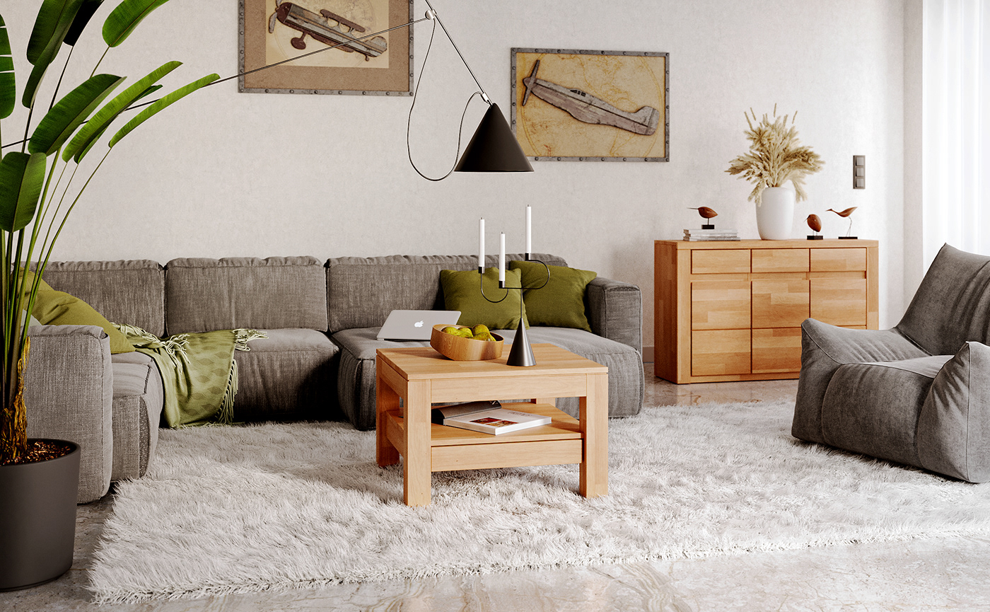 archviz CGI coffee table interior design  Japandi oak product design  Render visualization wood