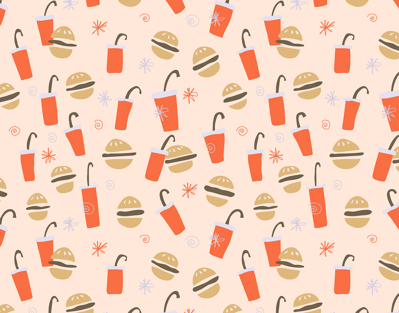 ILLUSTRATION  design pattern pattern design  pattern making Patterns hamburger Fast food vector Digital Art 