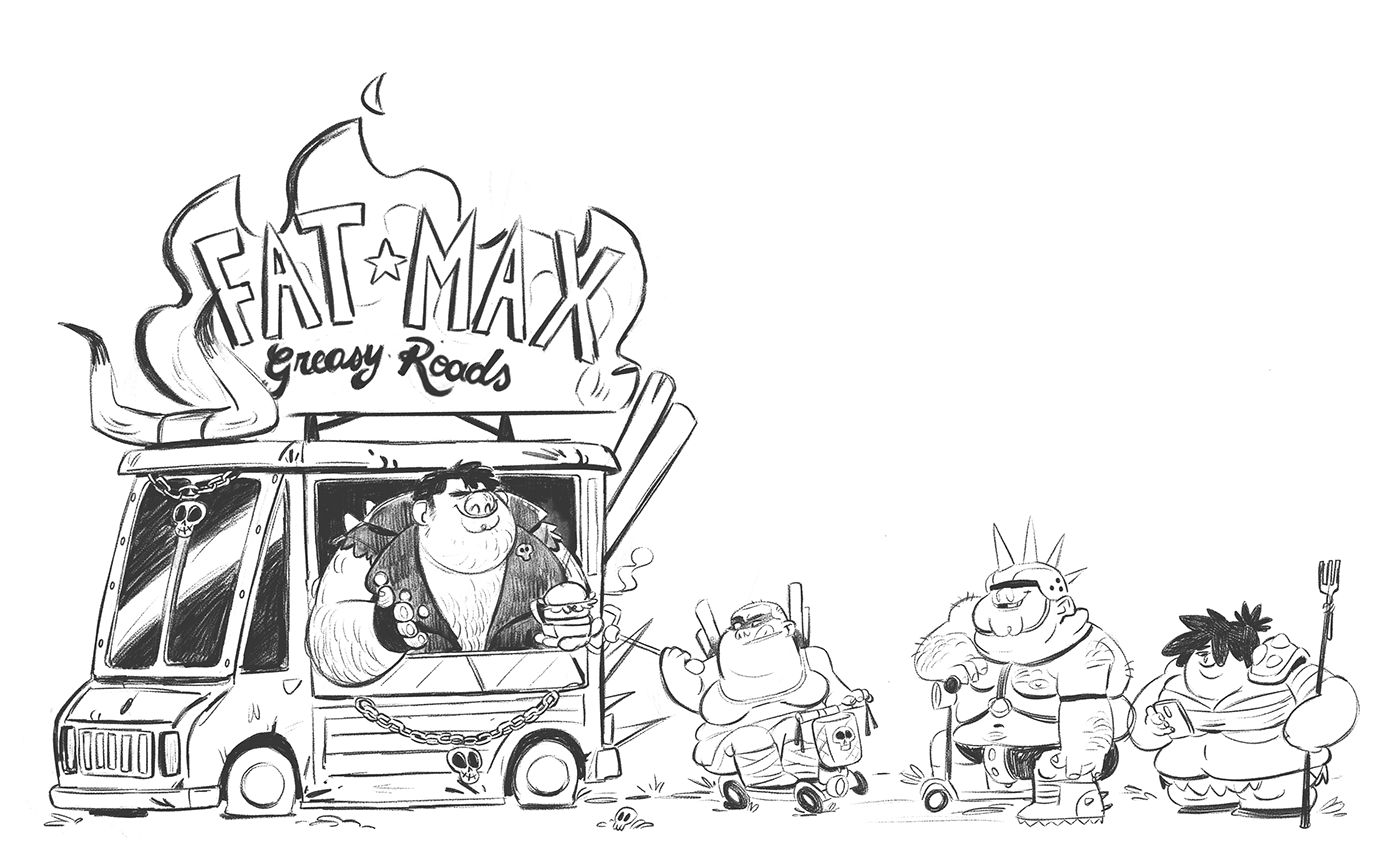characters chubby Fan Art Food truck funny Furiosa Mad Max Post Apocalyptic sketch stay at home