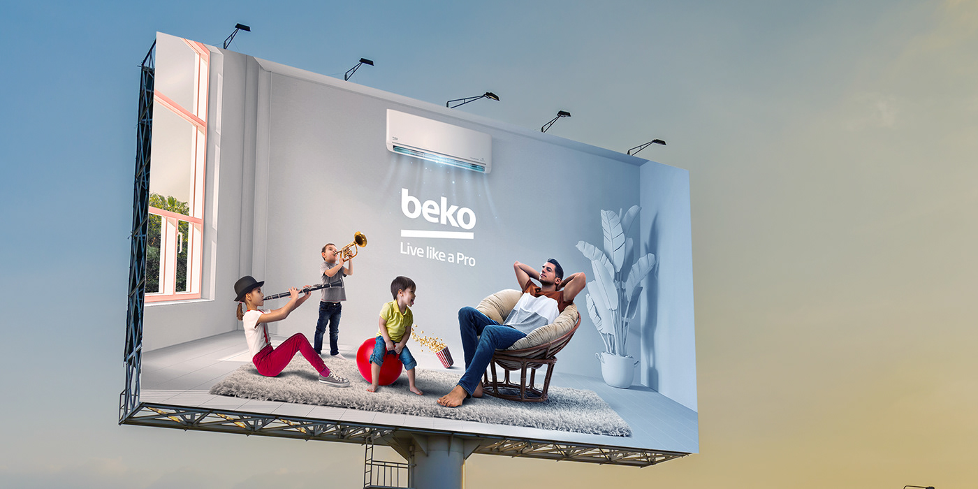 ads Advertising  Air conditioner beko billboard campaign graphic design  ILLUSTRATION  photoshop Social media post