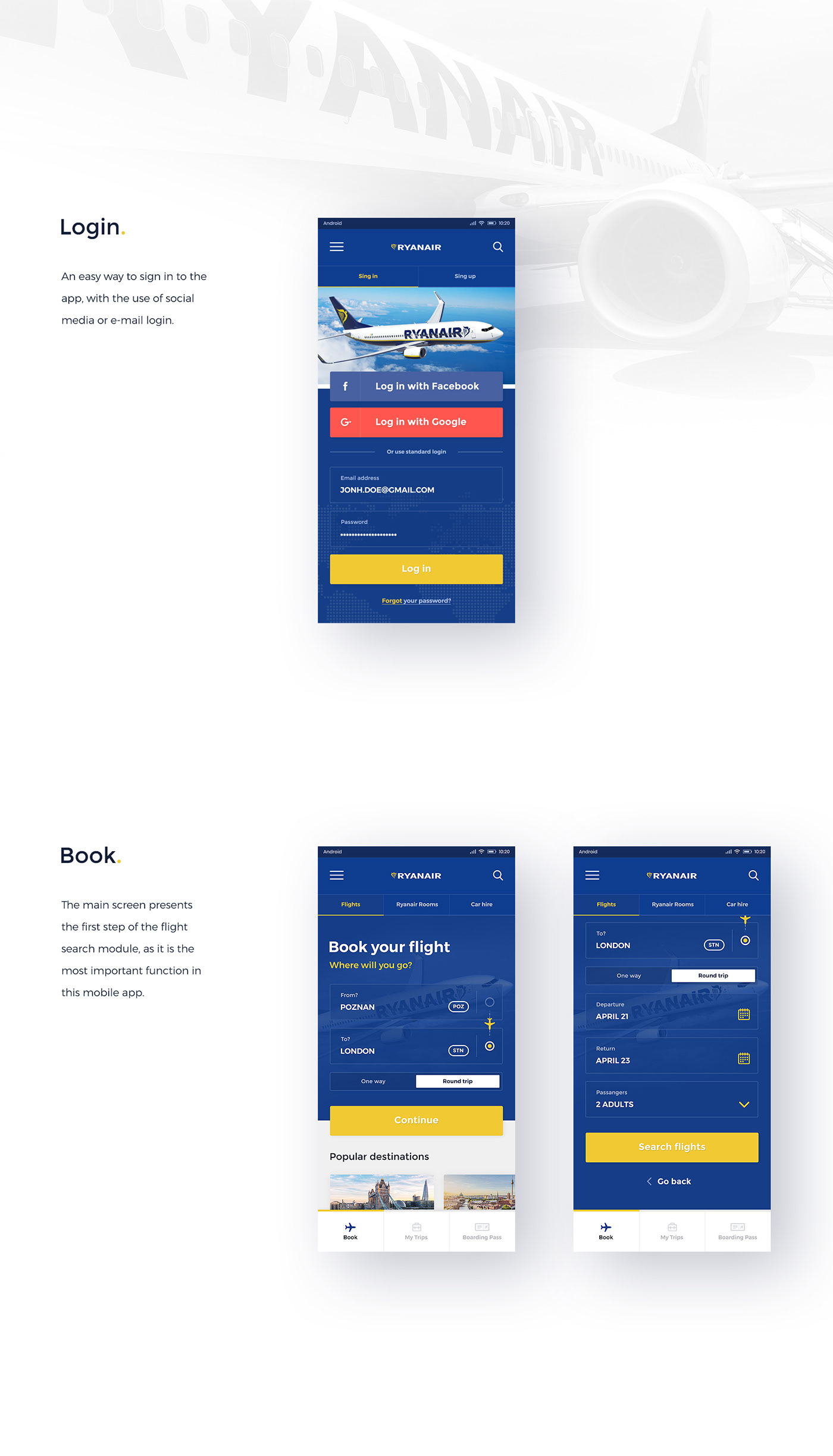 Mobile app Concept Work redesign concept Airline App Flights Ryanair airline plane app itgenerator
