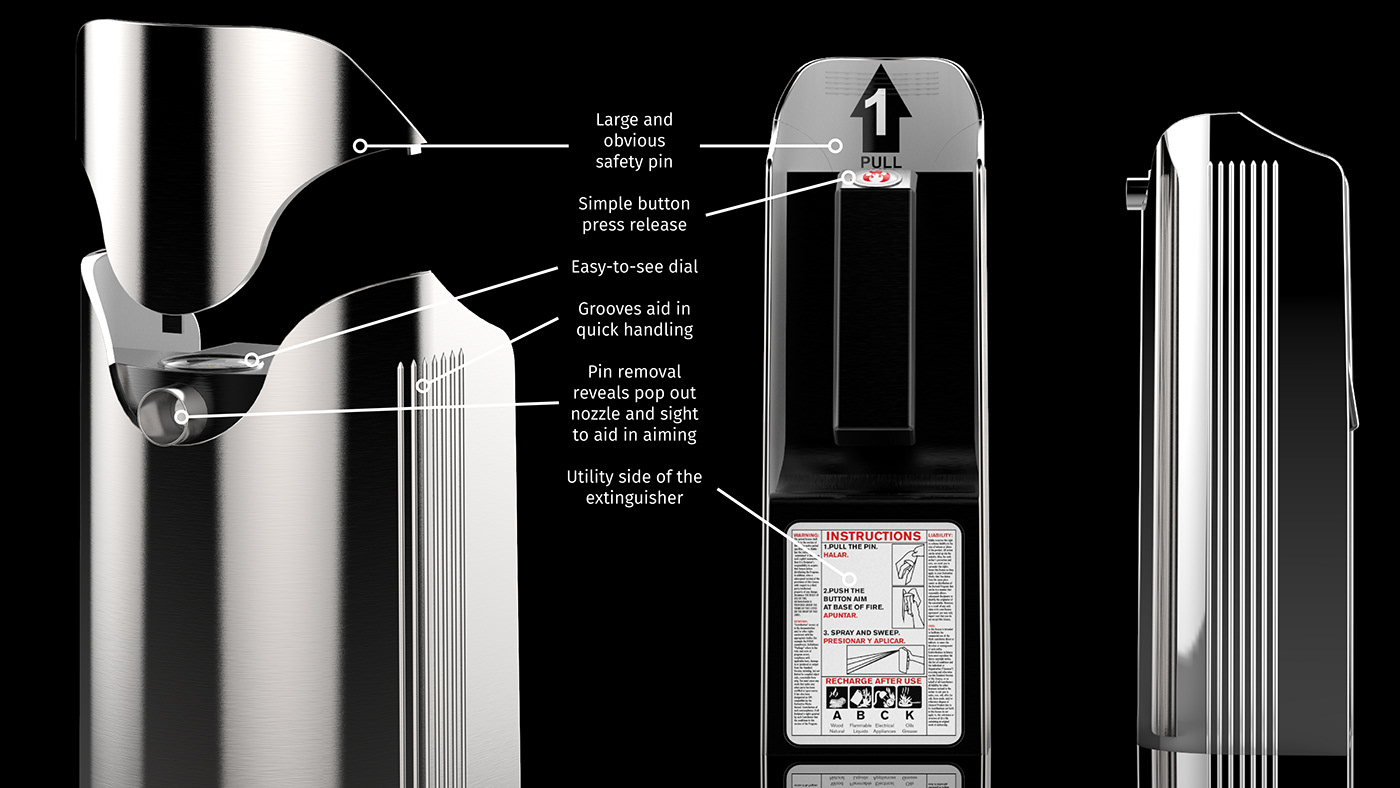 fire Fire Extinguisher Render lighting black and white kitchen model industrial design  ergonomic