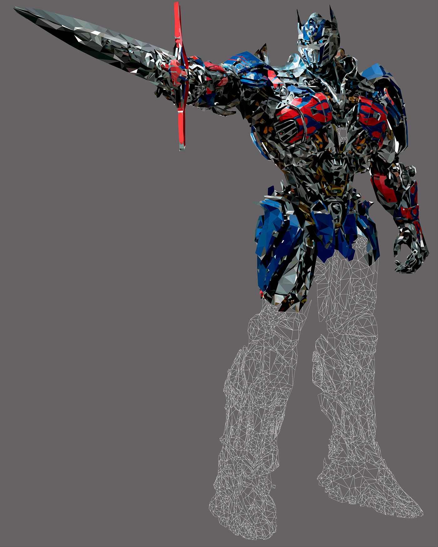 ilustración digital Arte Poligonal optimus prime Low Poly Art vector Illustrator polygonal Transformers Ilustración vectorial mosaico