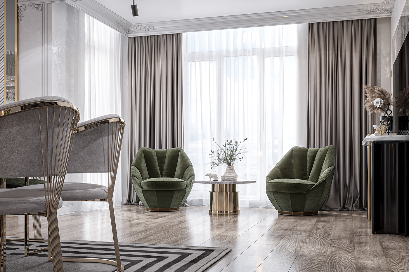 architecture CoronaRender  design Interior interior design  living room modern neoclassic Render visualisation