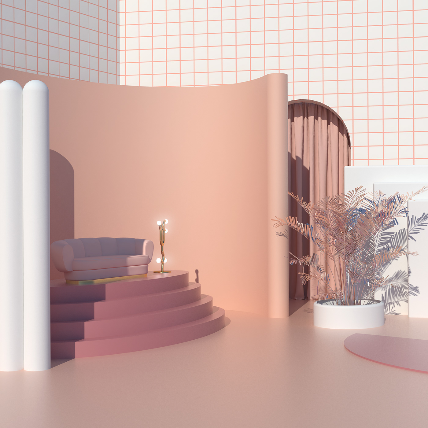 interior design  pink spaces dreamy spaces set design  pink interior design rendering pink render art direction  3D Visualization furniture design 