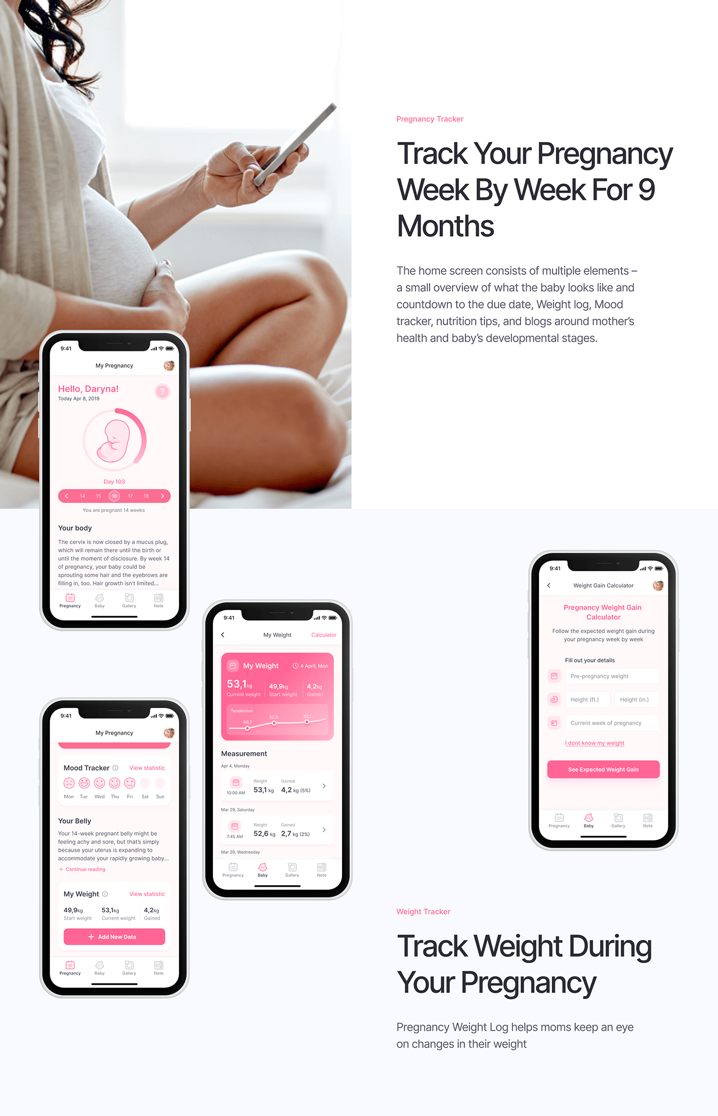 Mobile app ux pregnancy children ios pregnancy calendar Interface ui design wireframe research