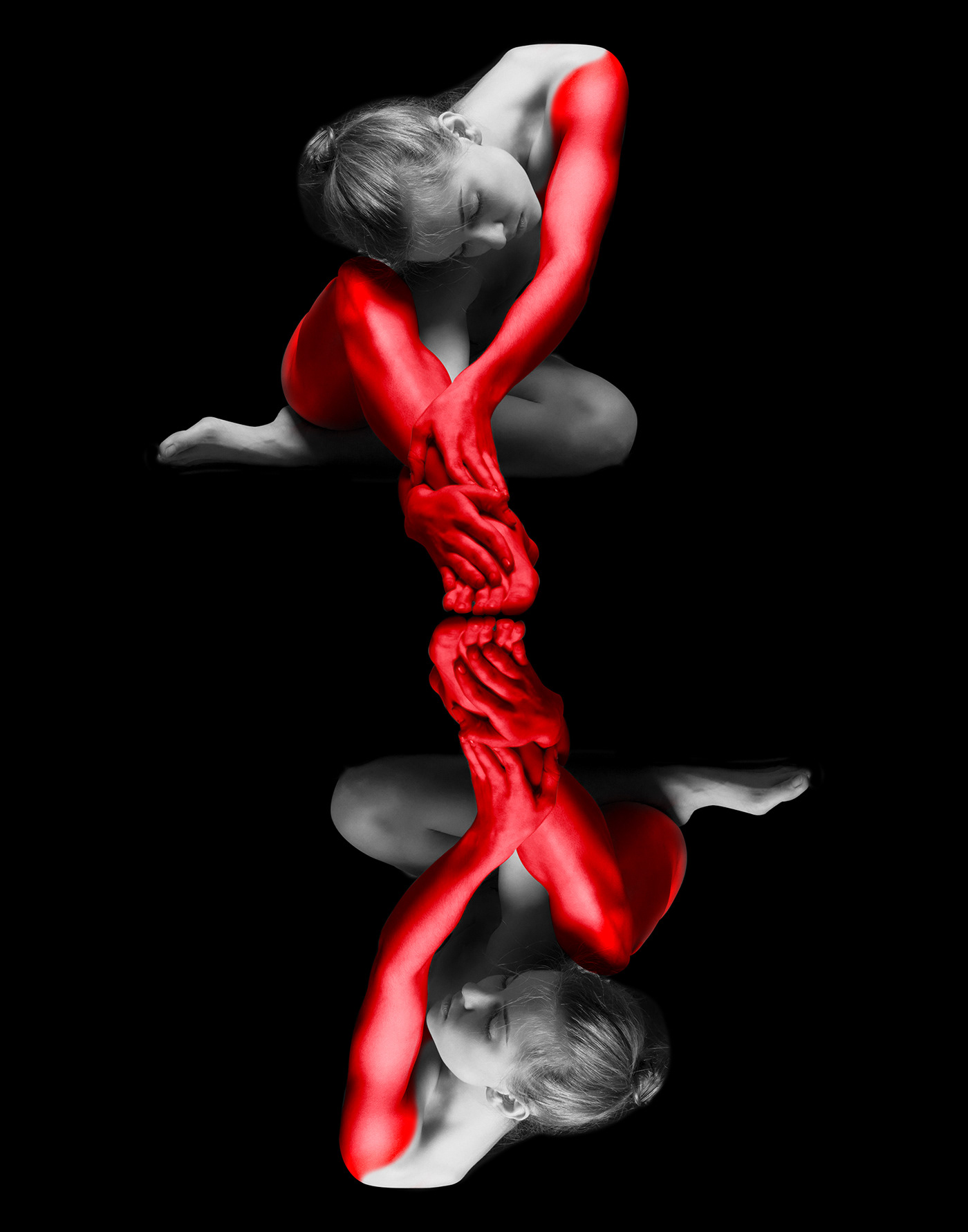 black and white body Digital Art  figure negative Positive red reflection digagonal