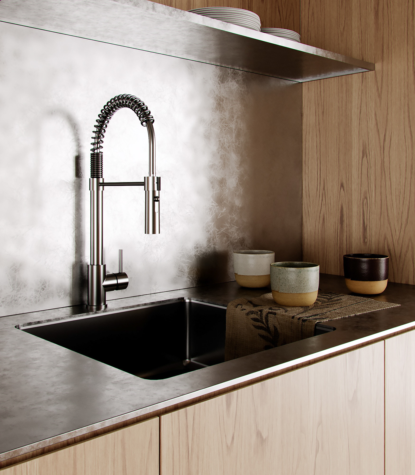 3D CGI cinema 4d corona render  interior design  kitchen nordic visualization warm wood