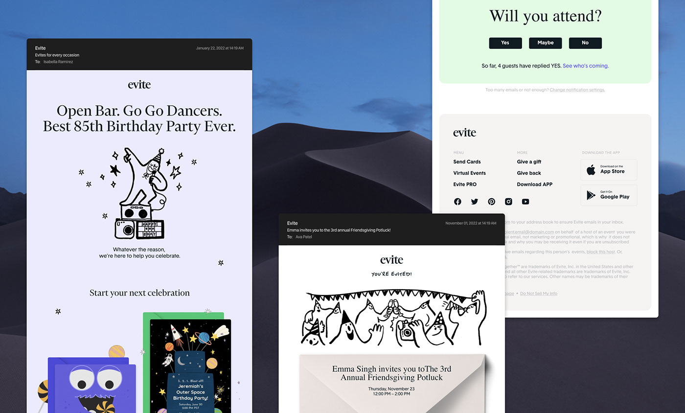 invitations celebration kids wedding party brand identity Rebrand Web Design  app design evite