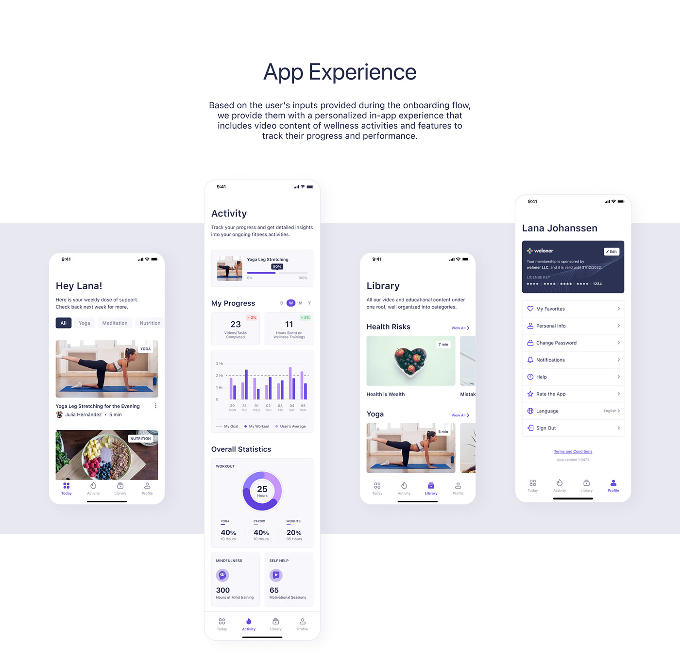 Fitness and Wellness mobile app - User Interface design