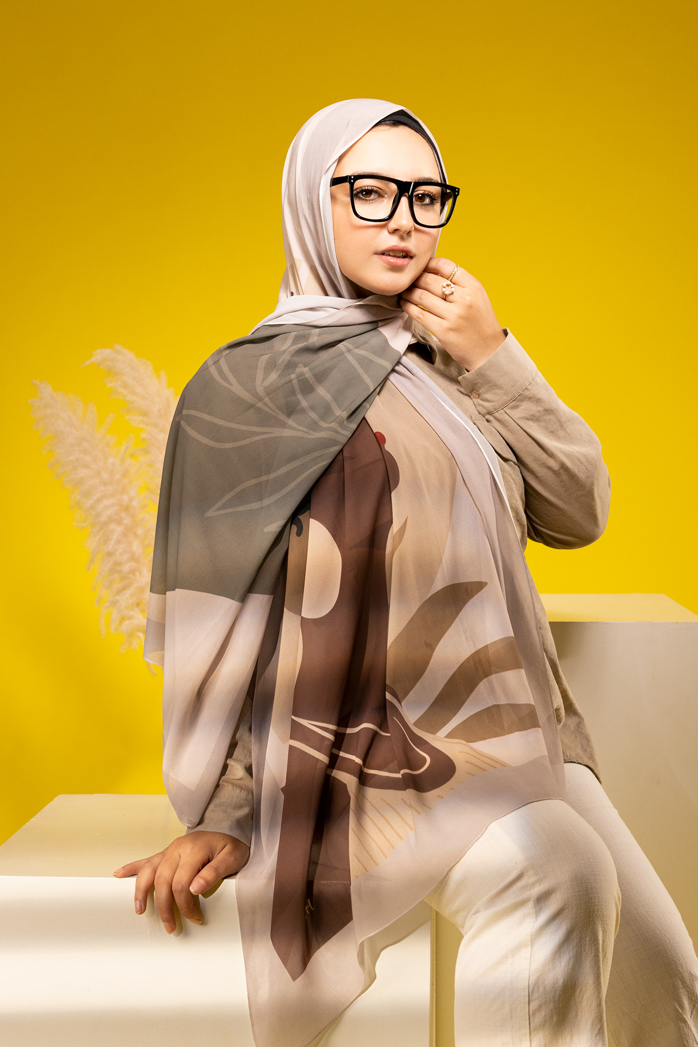 Fashion  Hijab Fashion model Photography  photoshoot portrait retouch studio woman yellow