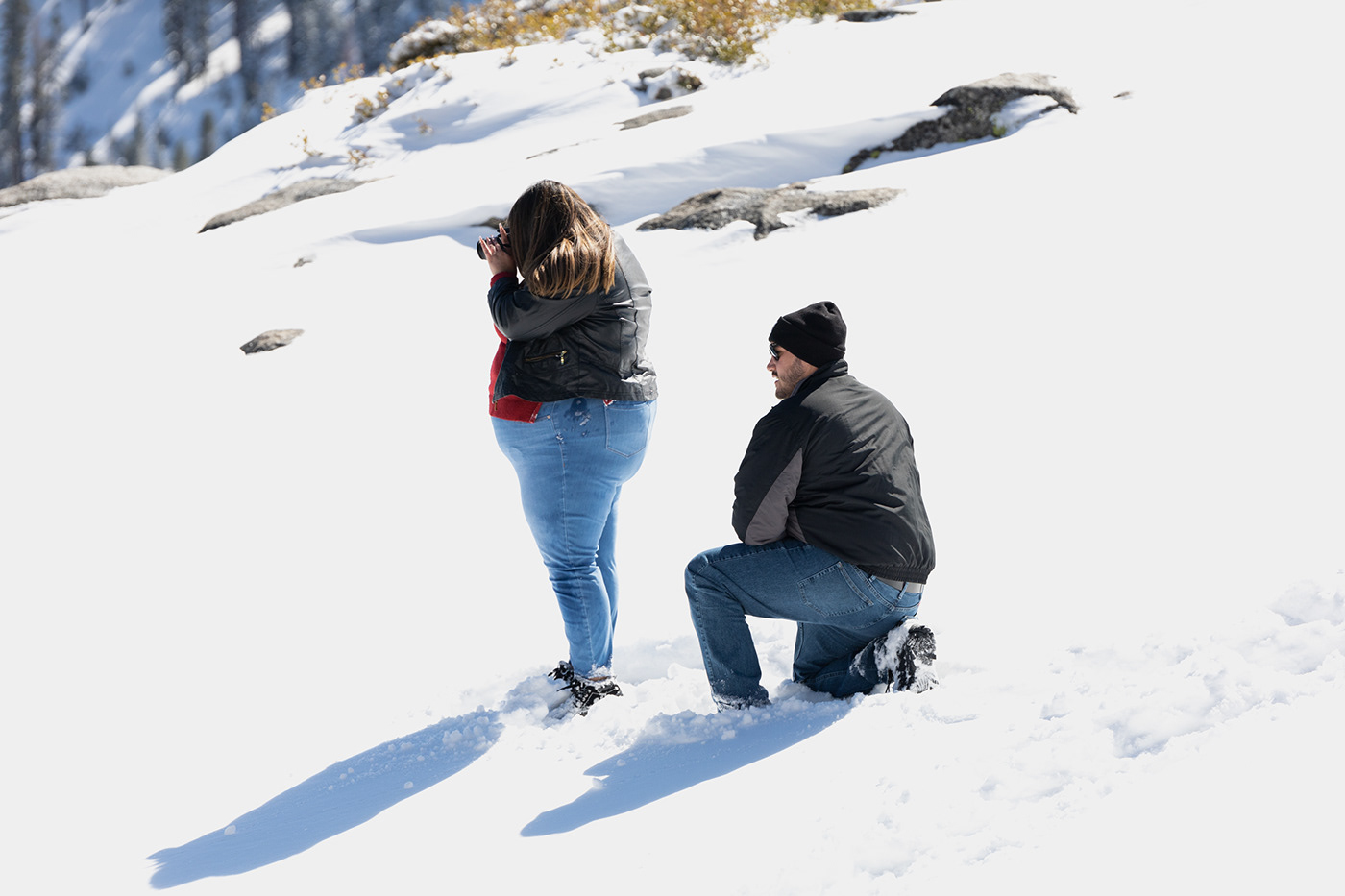 snow couples lake tahoe engagements