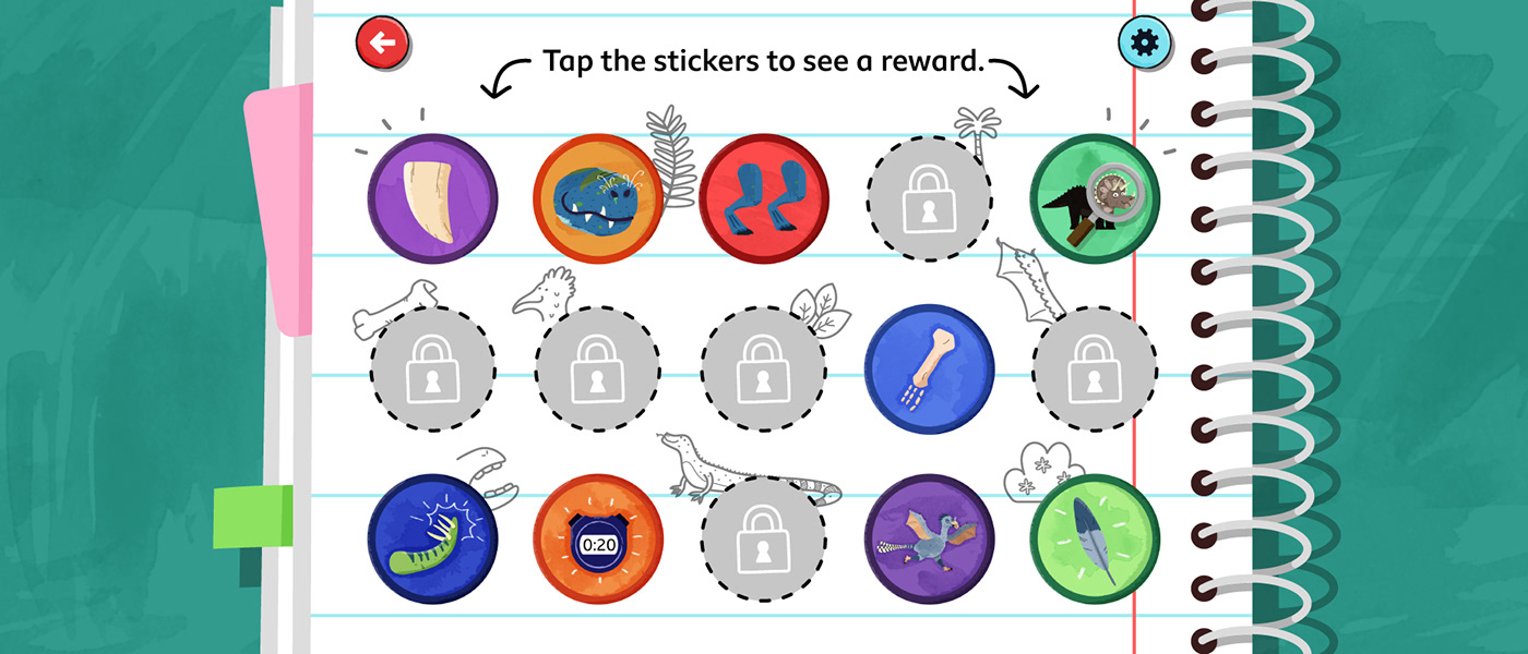 A screenshot showing collectable stickers from the game.