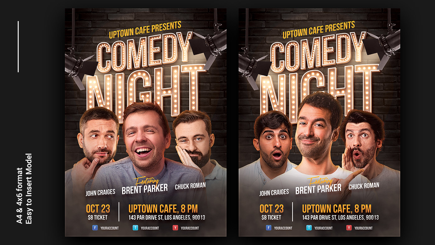 graphicriver flyer template poster template instagram flyer photoshop flyer stand up comedy comedy  humor Comedy show light bulbs text