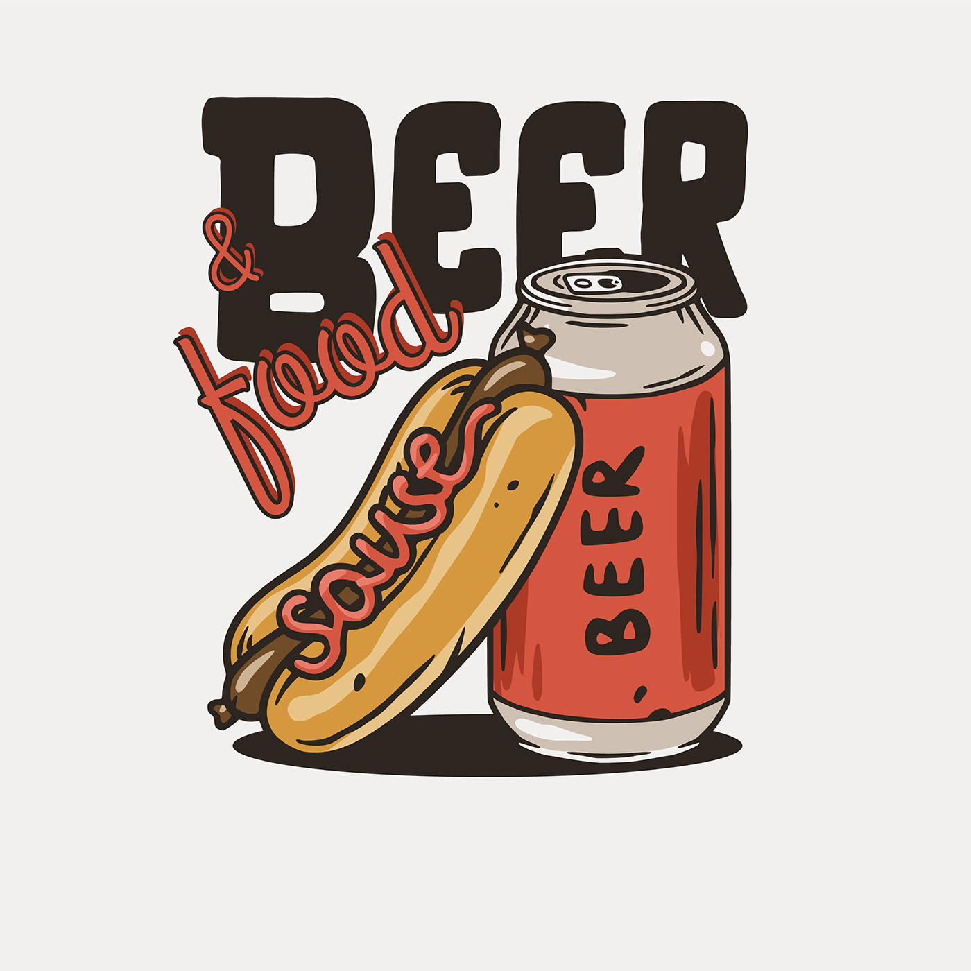 Beer can and hot dog for design of brewery or fast food print