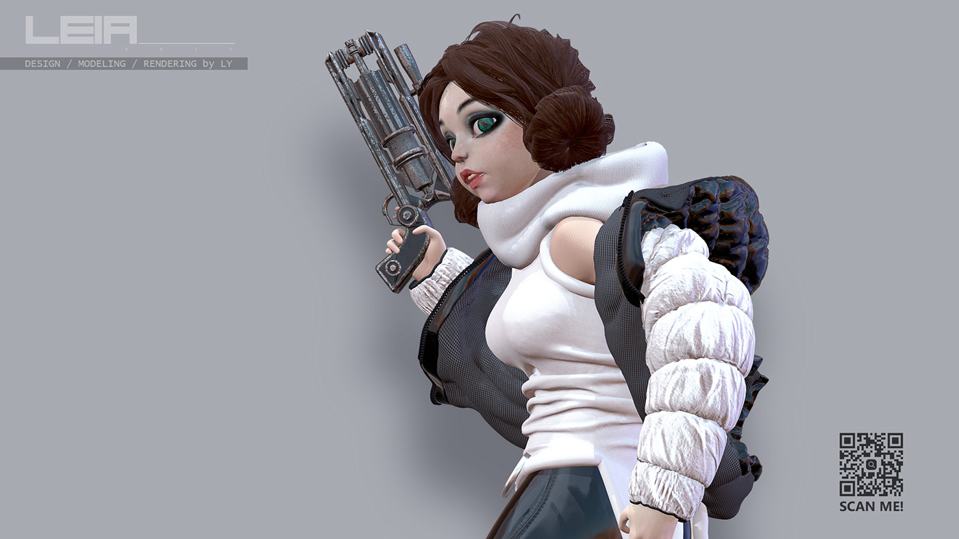 3D Character game marmoset toolbag mervelous designer model Princess Leia star wars Substance Painter Zbrush