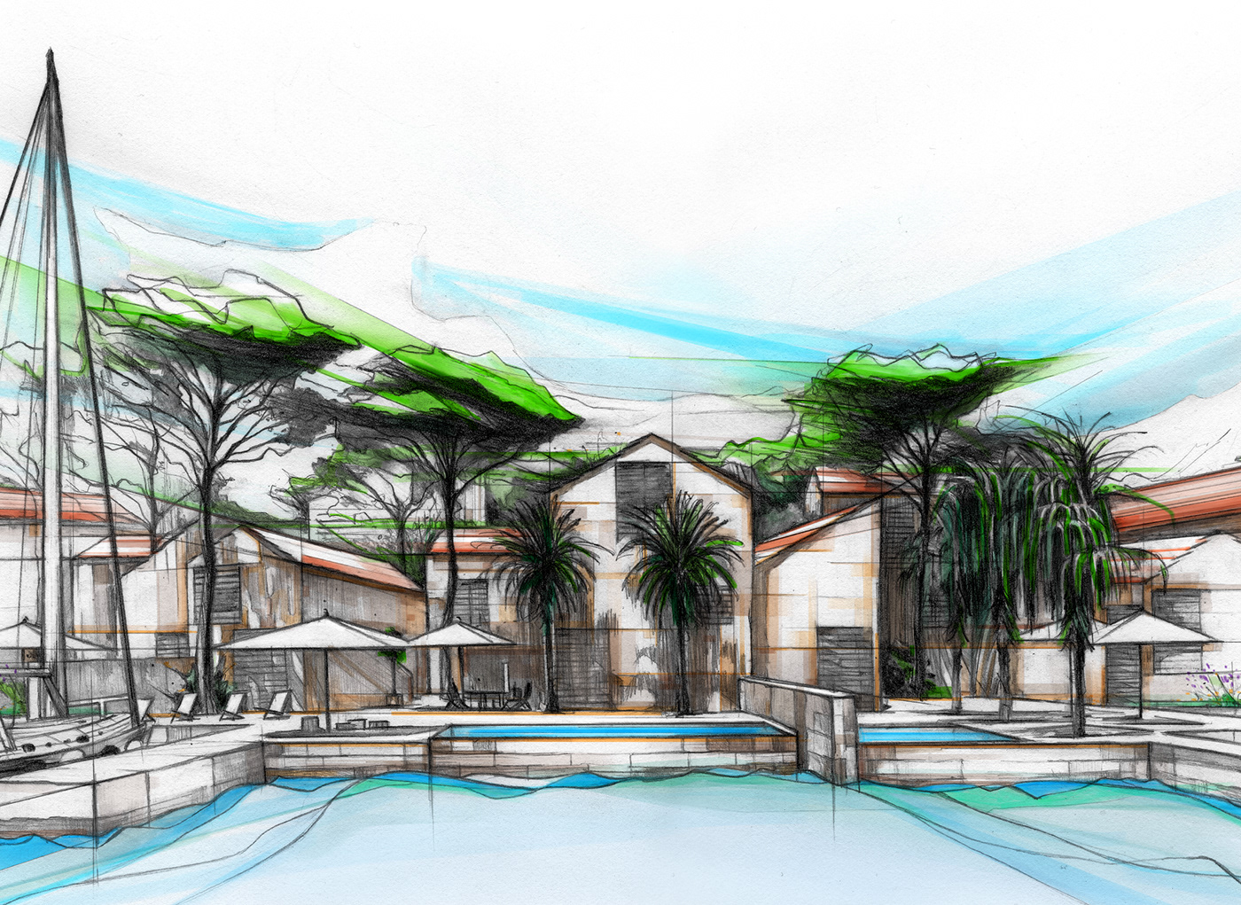 Adriatica real eastate St. Nicholas architecture Croatia Drawing  Landscape Resorts sketch visualization