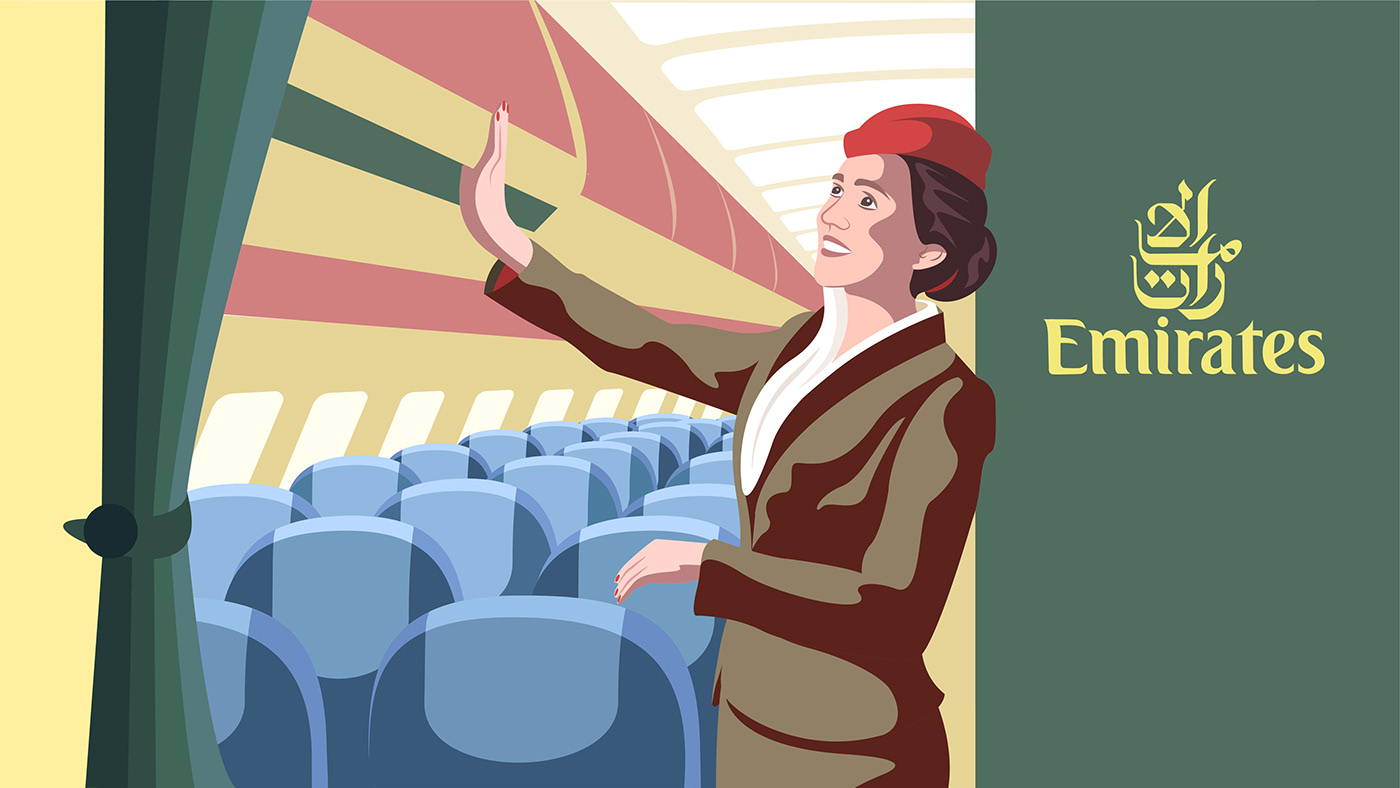 Advertising  after effects airplane animation  emirates Emirates Airlines Illustrator motion design stewardess Travel
