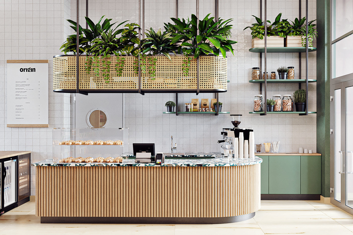 bar cafe Coffee House design Interior plants restaurant shop Terrazzo wood