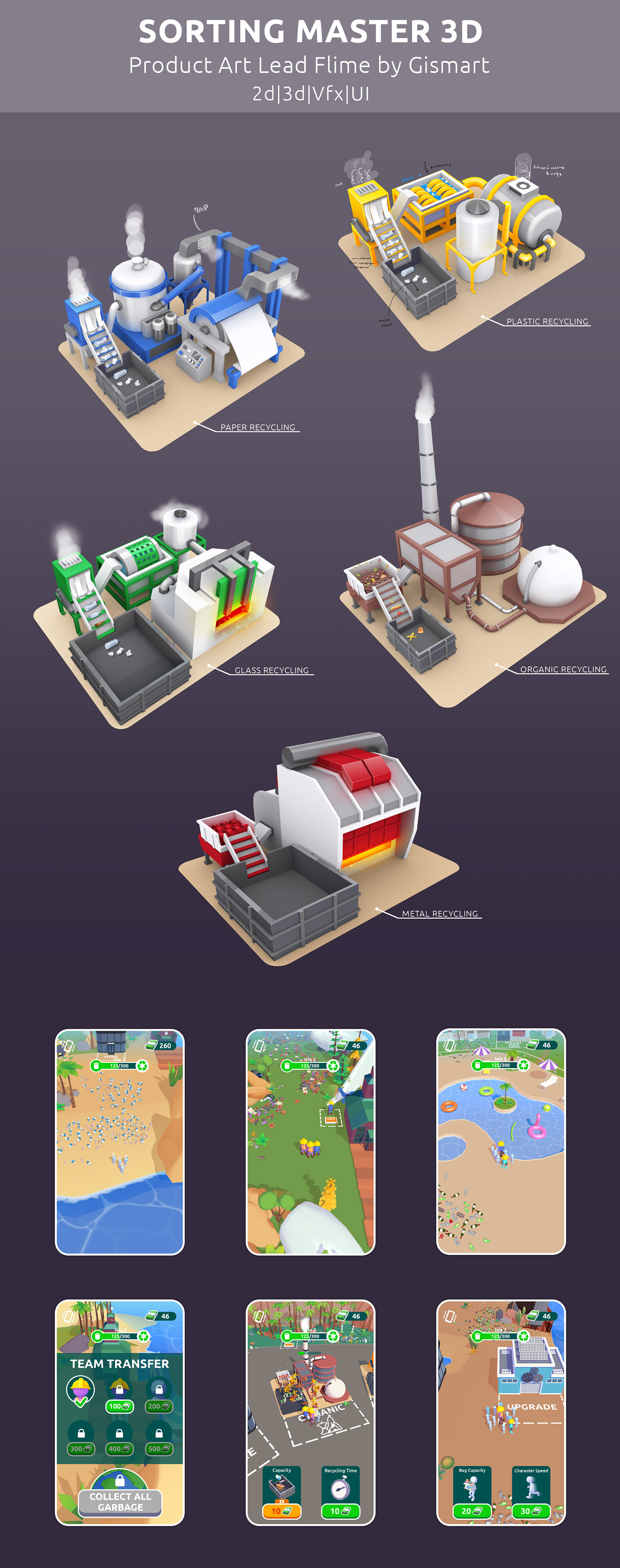 2D 3D building Digital Art  factory Game Art hypercasual mobile recycling