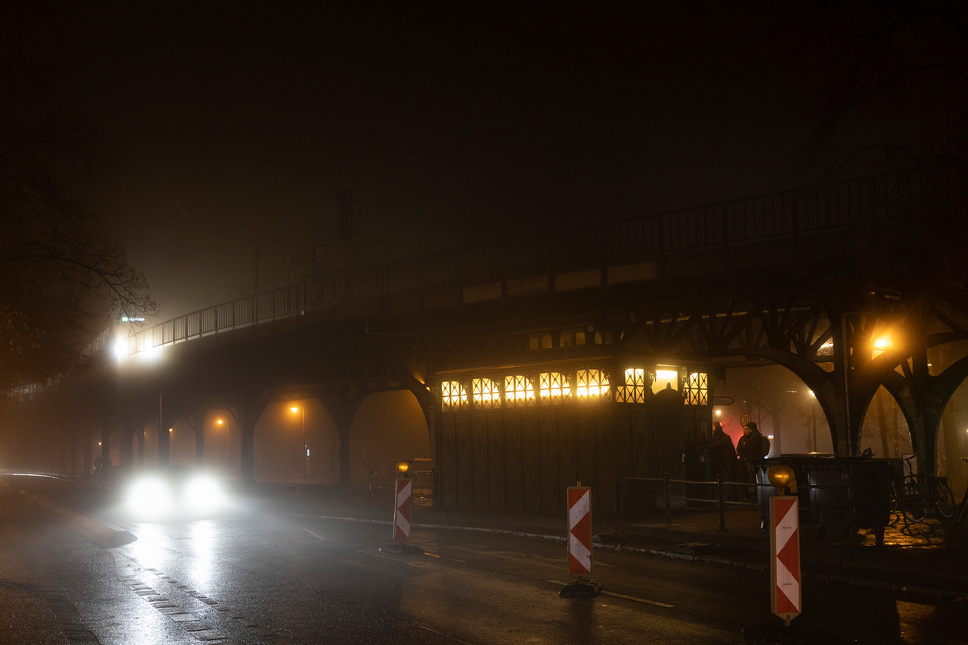 berlin city germany lights midnight night fog nebel November Friedrichshain