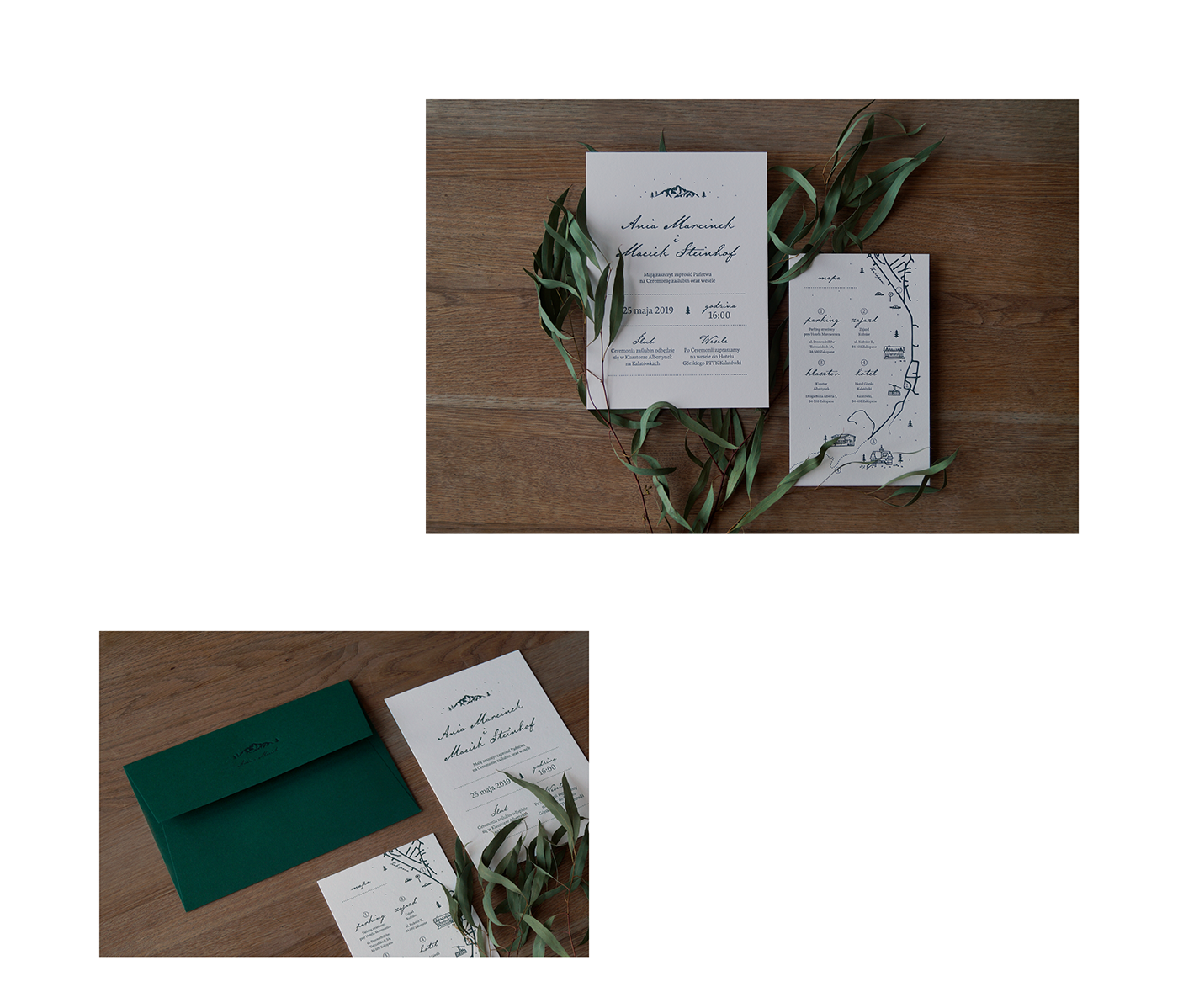 rsvp Invitation wedding letterpress cotton colorplan print green envelope map