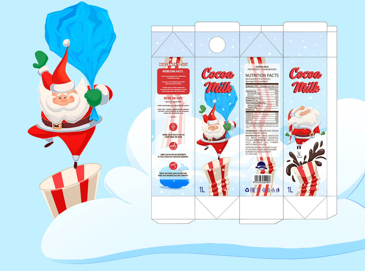 Christmas new year cacao milk packaging design Label marshmallow cookies cartoon concept art