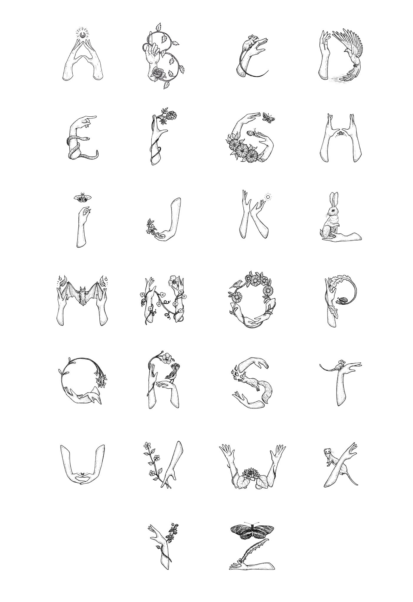 36daysoftype Typographyy type lettering animals plants Nature hands alphabet letter