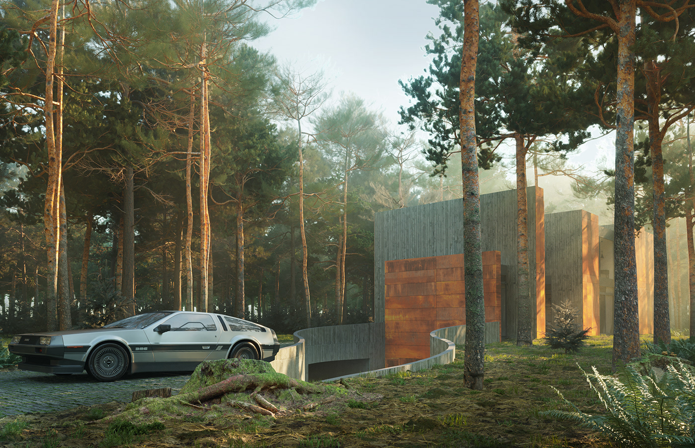rendering visualisation archviz forest CGI house architecture vr Virtual reality