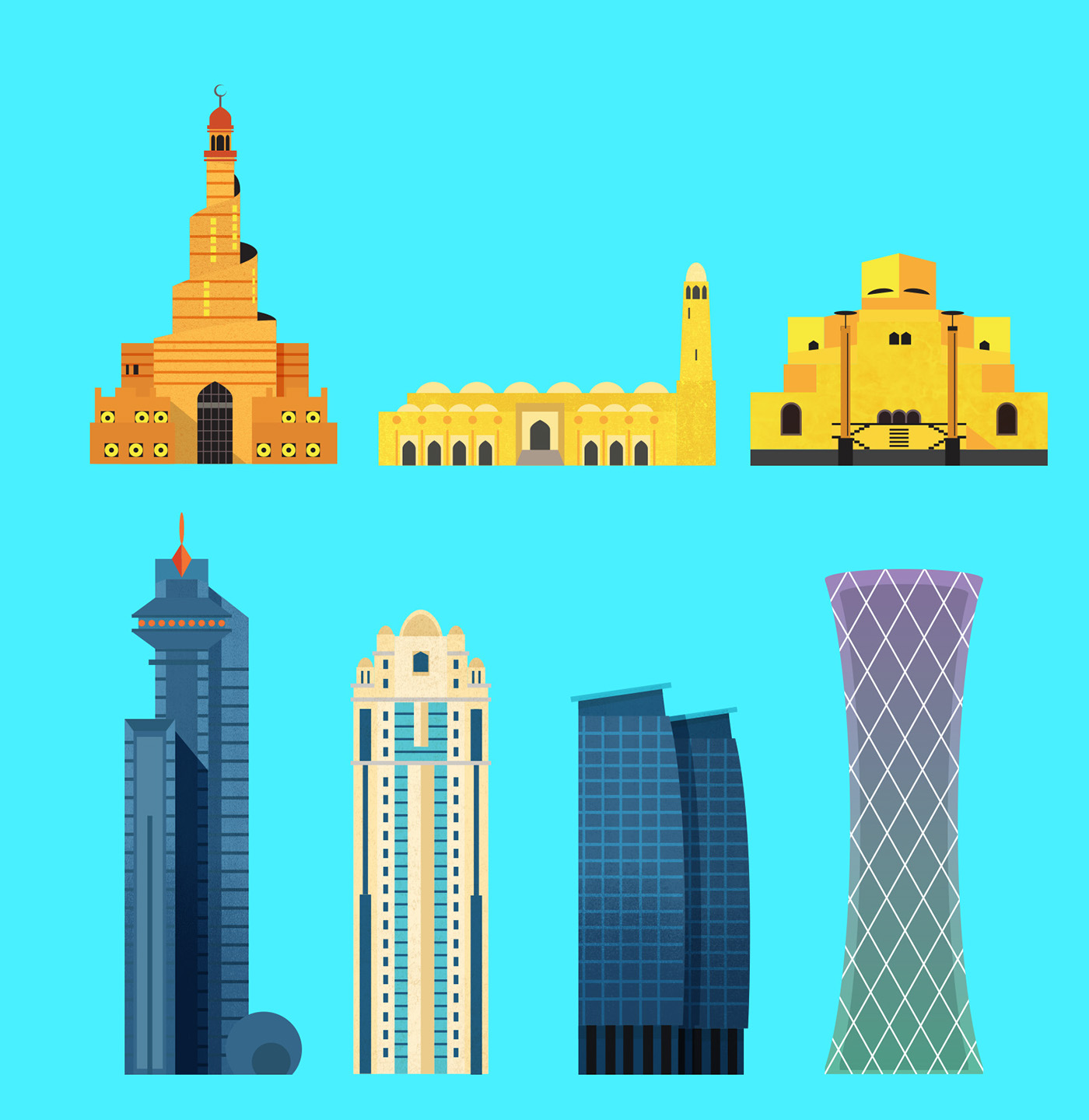 skyline vector Travel Qatar doha tourism 4g architecture icon design 