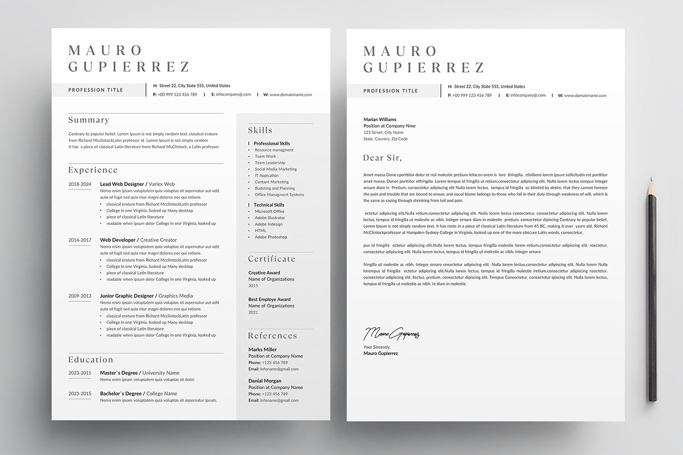 2 page 3 page a4 clean CV design elegant elegant resume female female resume