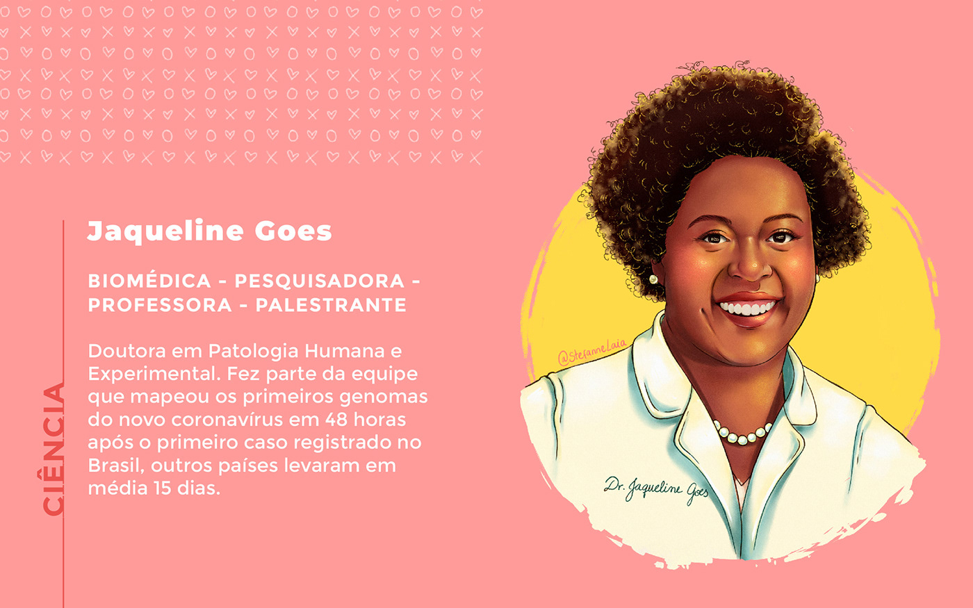 An illustrated portrait of Jaqueline Goes a brazilian biomedic and researcher.