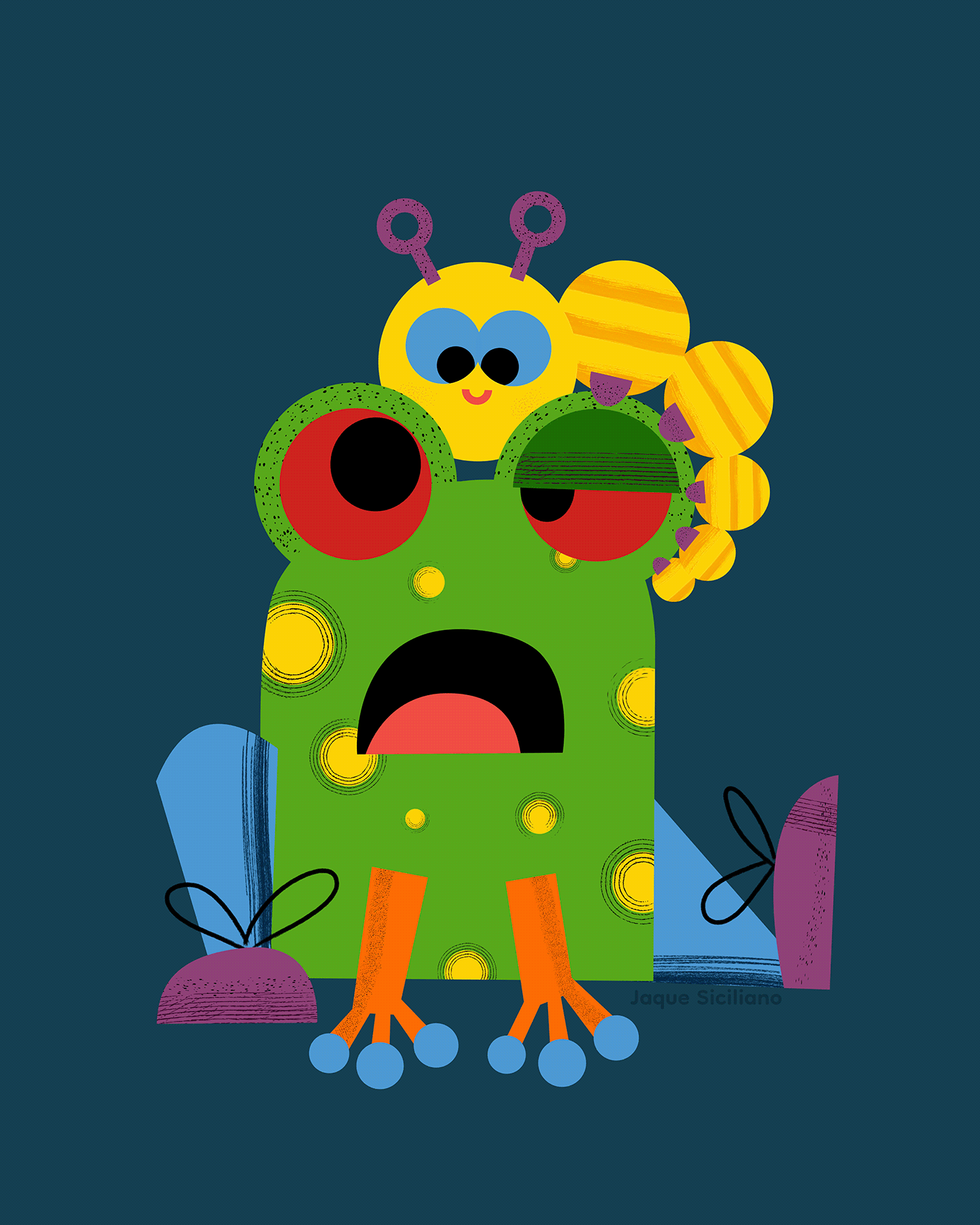 caterpillar illustration children illustration frog illustration jaque siciliano Vector Illustration