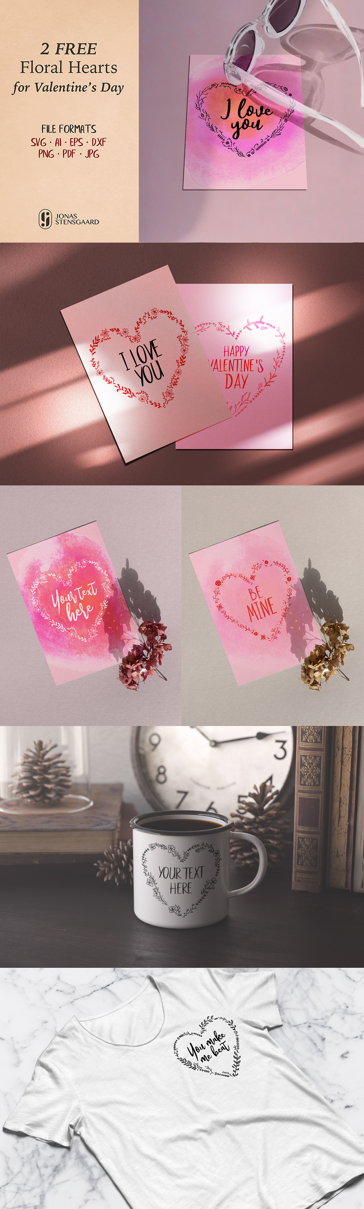 Free Floral Valentine's Day Hearts is a lovely hand drawn floral hearts comes in 300+ DPI.